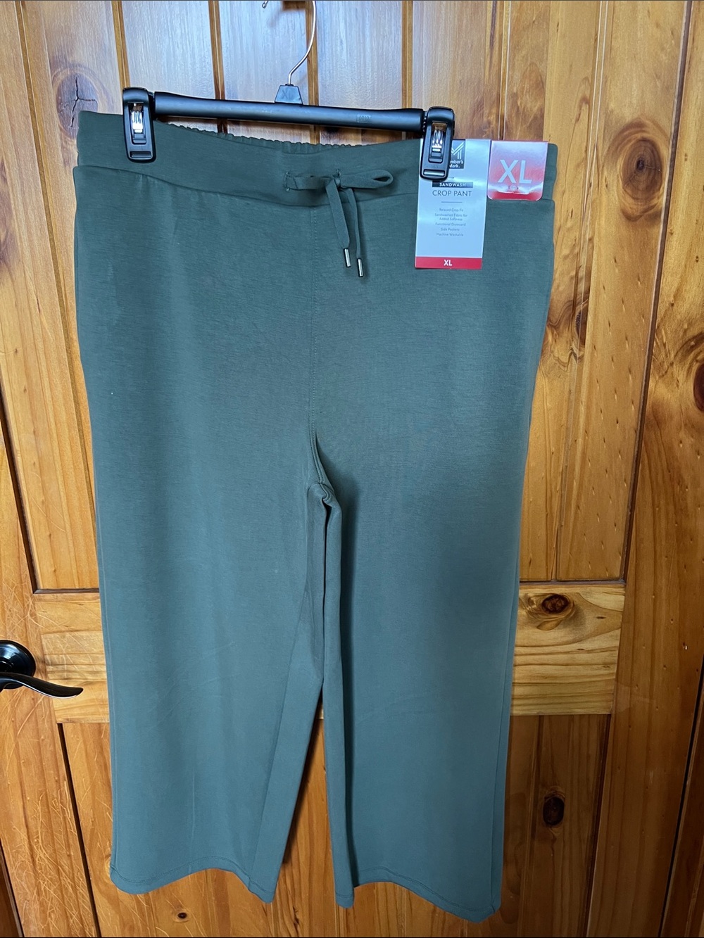Cropped Pull-On Wide Leg Pants - Olive Green